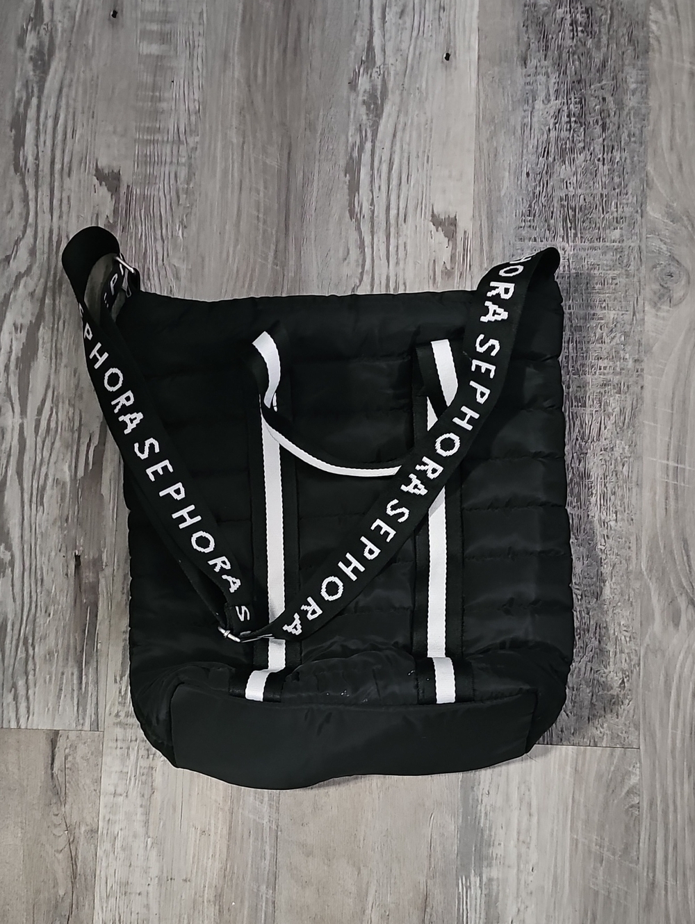 Sephora Limited Edition Quilted Puffer Crossbody Tote Bag - Black & White Stripe